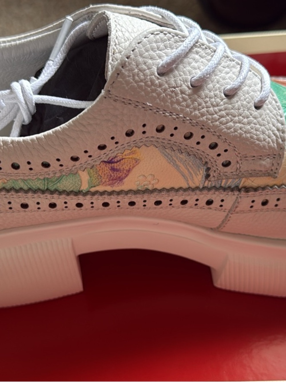 Women's White Lace-Up Platform Brogue with Pastel Accent